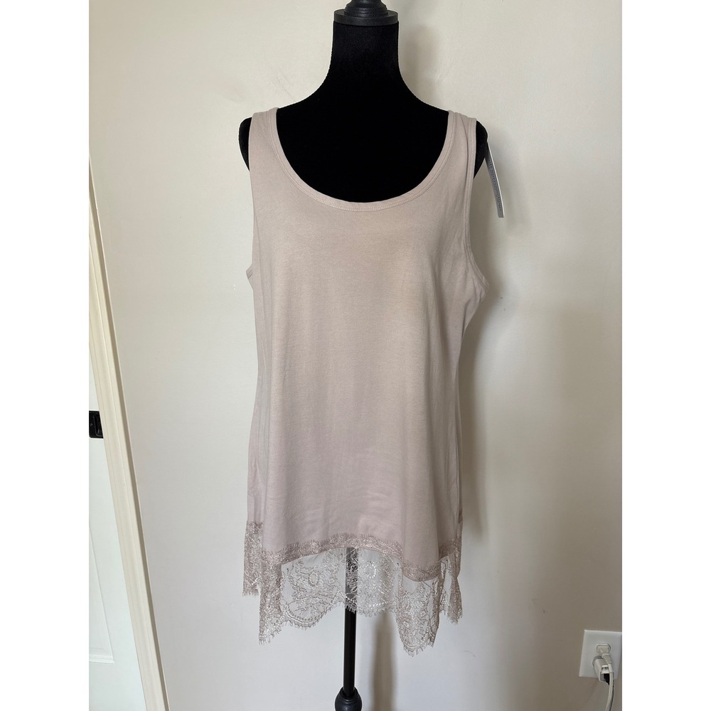 Soft Surroundings Madame Lace Tank Pebble Taupe XL Eyelash Lace Trim NEW